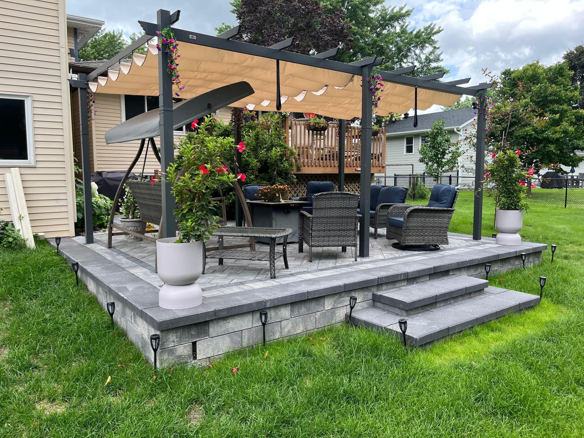 Raised Paver Patio with Pergola in Apple Valley
