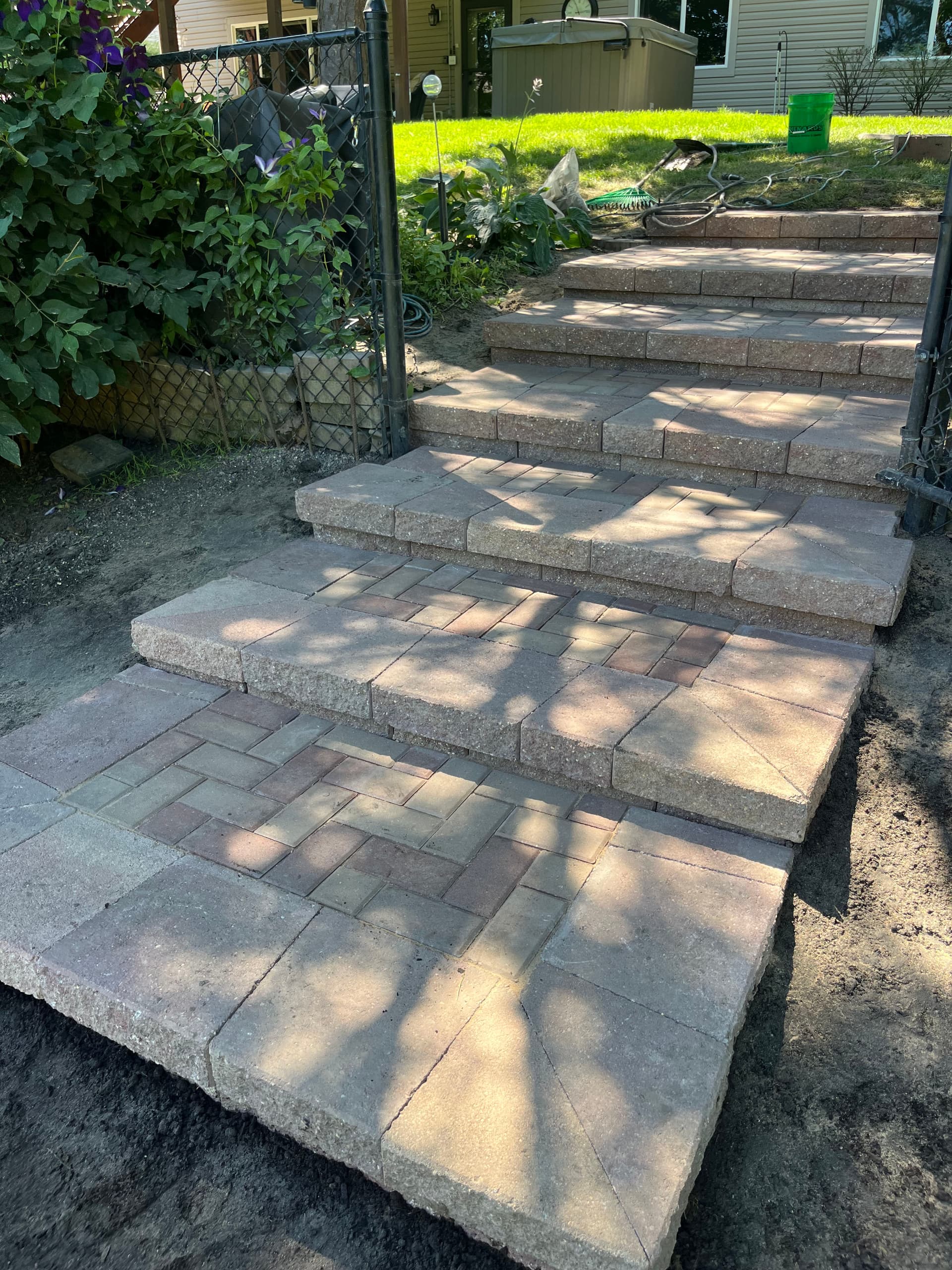 Retaining Block Steps Built Down a Steep Backyard Slope
