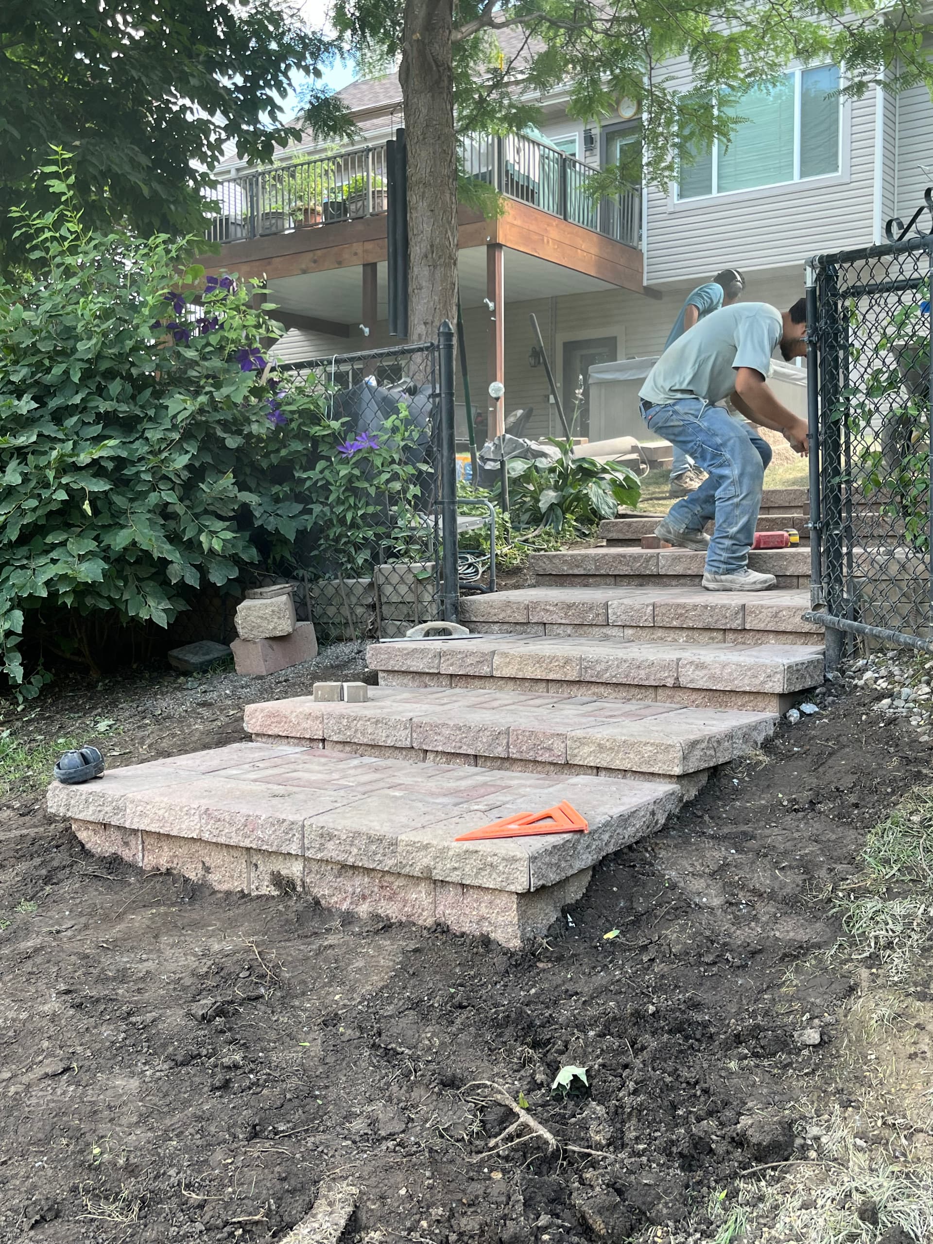 Retaining Block Steps Built Down a Steep Backyard Slope