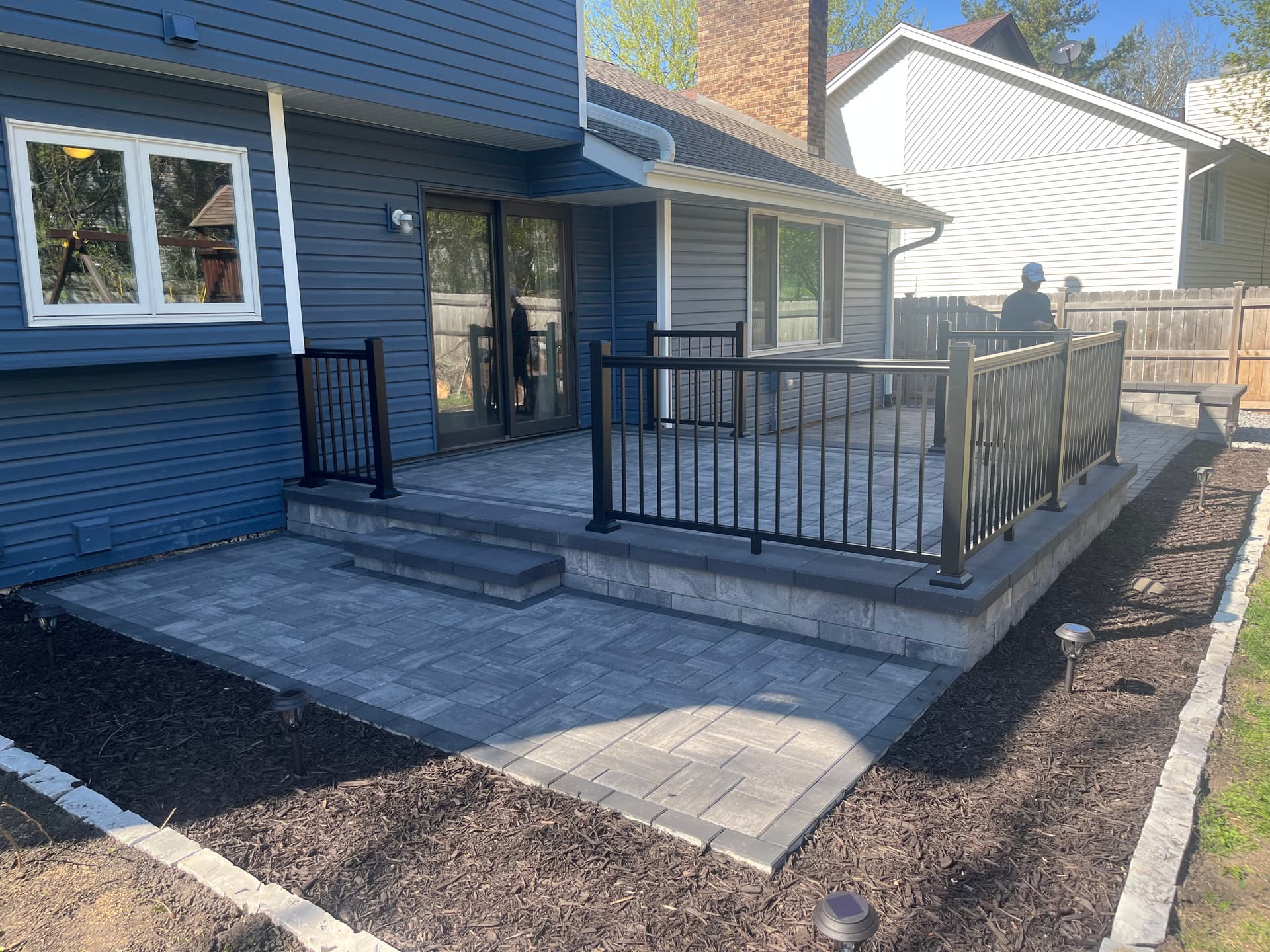 Gallery photos for Paver Patio Build With Railing Lighting and Flagstone Steppers: Image #2