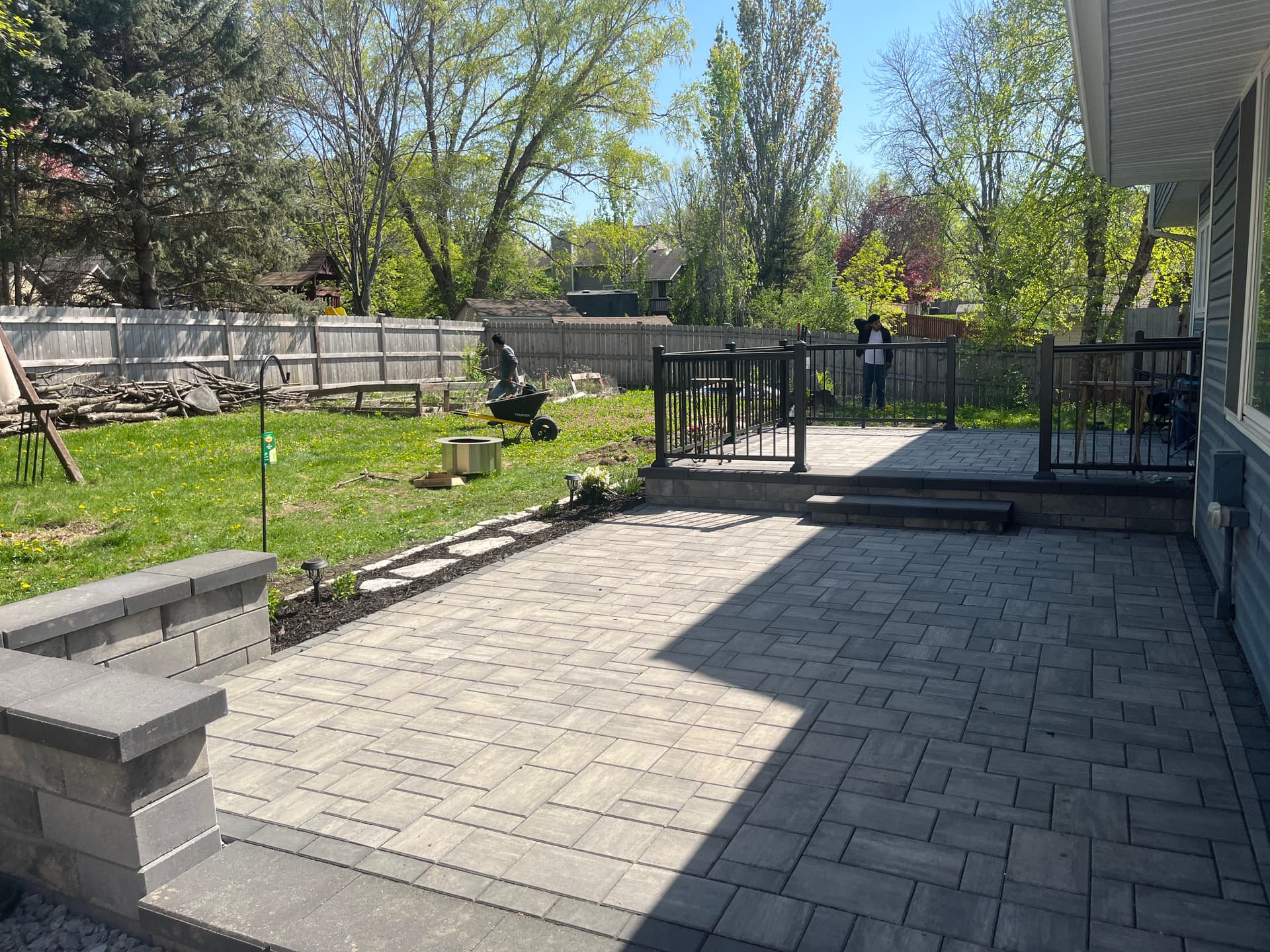 Gallery photos for Paver Patio Build With Railing Lighting and Flagstone Steppers: Image #4